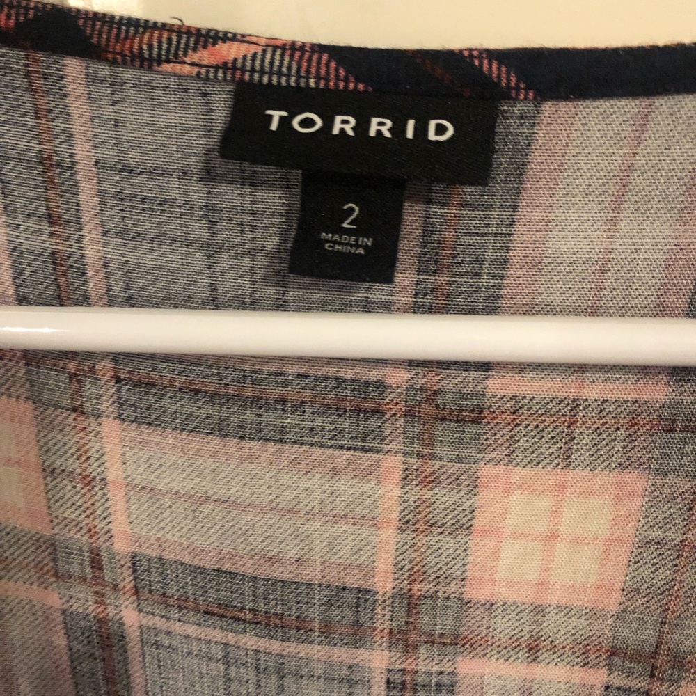 Torrid Navy and Cream Plaid Blouse - Picture 2 of 4